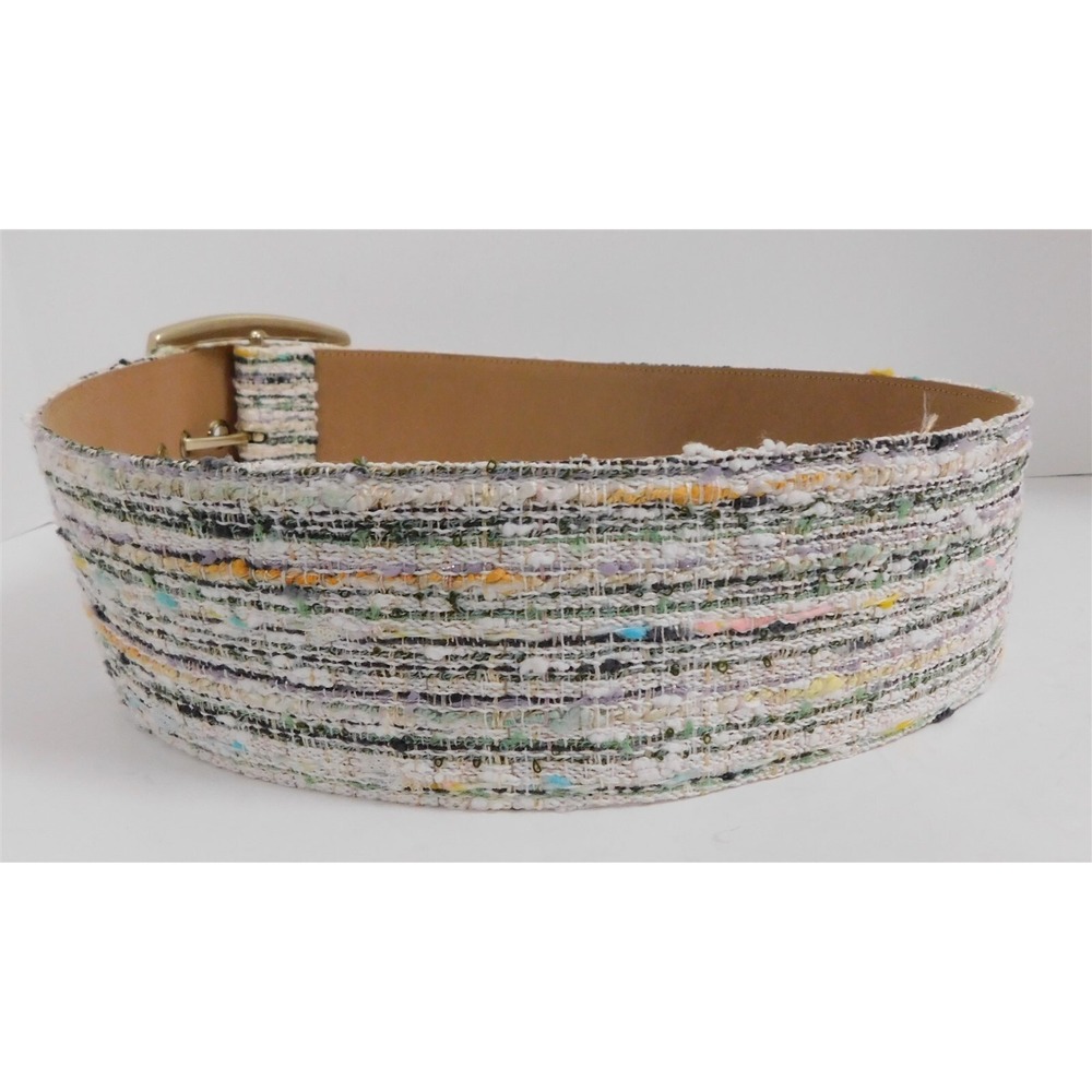 New‎ Chanel 44 Italy Multi Boucle Tweed Large Buckle Wide Belt sz 34-36 inches - Picture 2 of 3